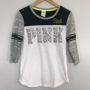 👗 PINK VS 3/4 Sleeve Sequin T- Shirt